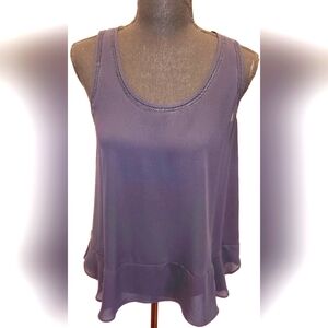 LOFT Sleeveless Blouse Flowy Scoop Neck Ruffle Bottom Navy Sz Xs